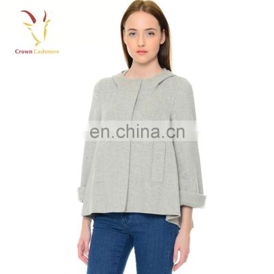 Ladies short design Cashmere coat with hoodie