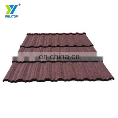 Roof building materials 0.4 mm aluminum zinc stone coated roofing tile chip  coffee brown color and green color