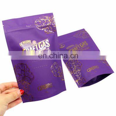 Customized bag 14g UV logo purple stand up pouch bags pouch cbd flower packaging