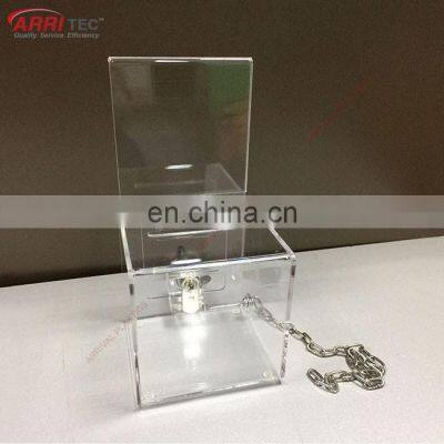 Locking Acrylic Fundraising Donation Coin Box Container with Cam Lock