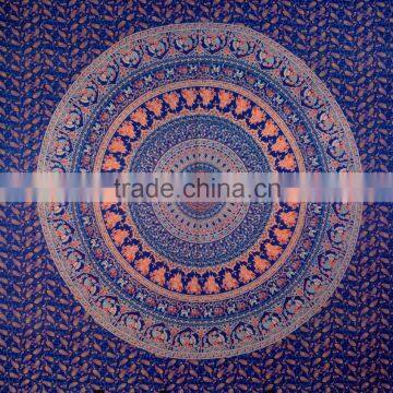 Indian Tapestry Cotton Mandala Animals Print Blue Vintage Wall Hanging Tapestries Throw Bedsheet