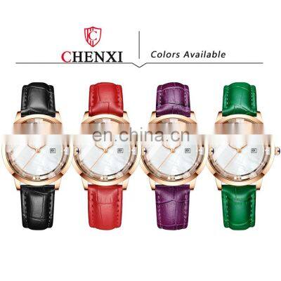 CHENXI 317 Luxury Fashion Quartz Wristwatches Leather Bracelet Women Crystal Rose Gold Waterproof Quartz Watch