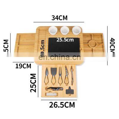 Bamboo Cheese Board Set 3 Slide Out Drawers And Stainless Steel Knife photo-3
