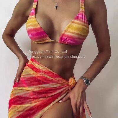Ladies Women Printed Sexy Swimsuit Bikini Swimwear With Skirt Cover-Up photo-2