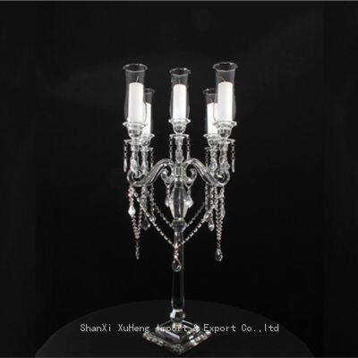 Long Stemmed 9 Arms Crystal Candelabra Centerpieces Crystal Candle Holder For Wedding Decoration photo-4