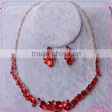 High Quality Jewelry White and Red Diamond Alloy Plating Silver Necklace Set