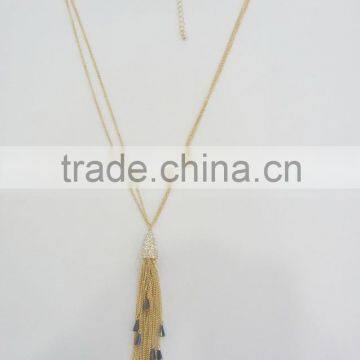 FASHION RHINESTONE PENDANT NECKLACE EARRING WITH CHAIN TASSEL AND GLASS BEADS