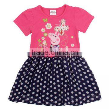 2014 Latest Lovely Girl Dot Dress Cotton Floral Girl Dress