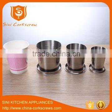 Stainless Steel Folding Cup With Cover Foldable Cup Telecope Cup 3section Collapsible Cup