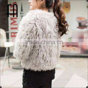 Factory Price Wholesale Fashion Lady's Lamb Knit Fur Jacket /lamb Fur Jacket photo-4