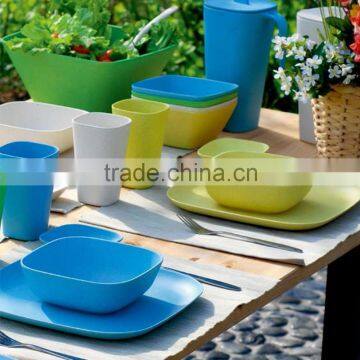 home ware square natural bamboo fibre restaurant tableware eco-friendly bio bamboo bowls plate spoon folks dinner set