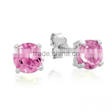 pink topaz Sterling Silver Ladies Basket Setting Stud Earrings