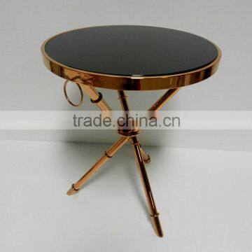 2016 Factory Supply Natural Black Round Marble Metal Stainless Steel Sampleness Coffee Table