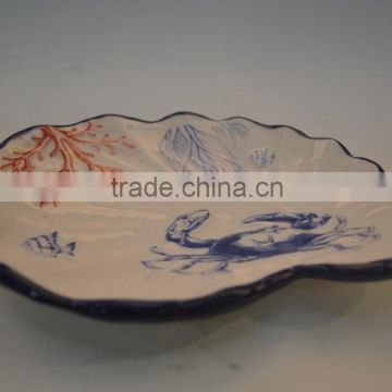 Marine series of embossed 3D hand-painted ceramic shell-shape plate