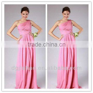 pink one shoulder pleated long chiffon bridesmaid dress                        
                                                Quality Choice