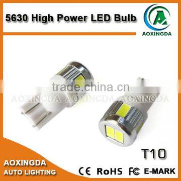 White T10 5630 6SMD High Power License 168 Wedge Heatsink LED Light Bulbs with lens