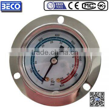 YTN-60BD oil filled vibration proof BAR gas pressure gauge with panel mounting flange