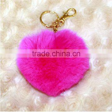 2016 new fashion heart shape Geniune Rabbit Fur Ball Keyrings Fur Accessori