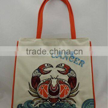 Applique embroidery canvas cancer tote bag