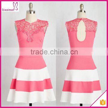 Wholesale back cut out color block lady alibaba fashion dress with crochet neck