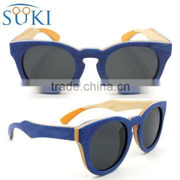 Round Skateboard Sunglasses Wood Blue Skateboard Glasses