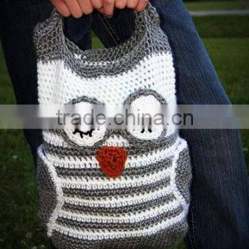 Hand crochet owl bag,owl bag thai,crochet bag,handbag owl tote