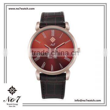 stylish quartz timepiece for man with brown genuine leather strap and alloy case