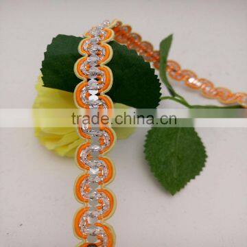 high quality orange covered wire weaving sequin lace trimming