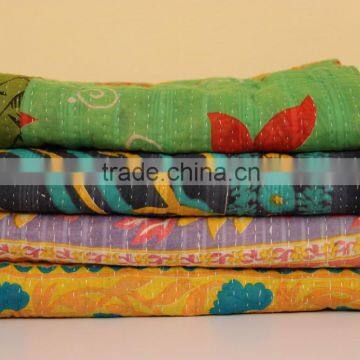 Indian Kantha Quilt Baby Quilt Twin Indian Quilt Indian Throws Sari Patchwork Quilt Cotton Quilt Vintage Quilt