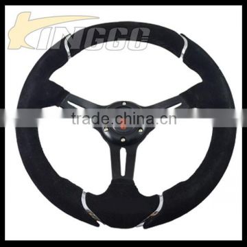 China Wholesale Racing Universal Suede Steering Wheel, Black Auto Sport Car Steering Wheel