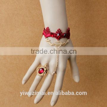 Red lace vintage female Christmas decoration lace bracelet with ring chain