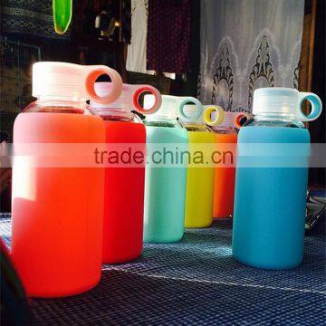 wholesale BPA free glass bottle with silicone sleeve,Promotion glass bottle with silicone sleeve