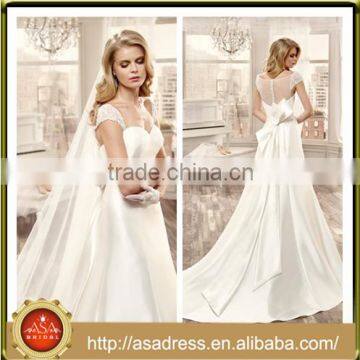 VDN07 Vinatge Stain A Line Bridal Wedding Party Gown Sweetheart Lace Cap Sleeve Ivory Wedding Dress with Sheer Illusion Back