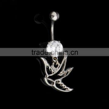 Sliver Plated Hollow Peace Dove Dangle Belly Button Naval Ring.