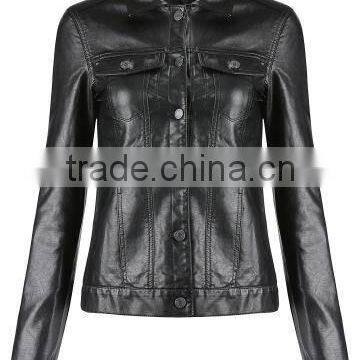 women slim fit PU jacket, faux leather jacket for woman