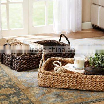 Rectangle natural seagrass woven storage basket with handles