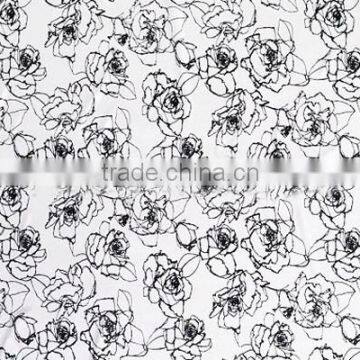 Printed Black White Floral Spandex Silk Fabric photo-6