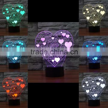 3D Optical Night Light Love 7 RGB Light Colors 10 LEDs AA Battery or DC 5V Mixed Lot