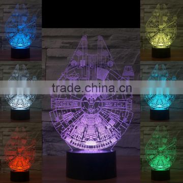 3D Optical Night Light millennium falcon 7 RGB Light Colors 10 LEDs AA Battery or DC 5V Mixed Lot