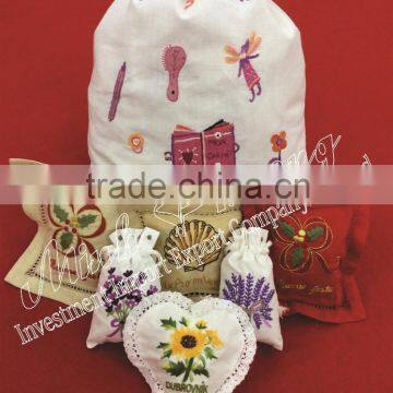 Full size cloths bag with hand embroidery air fresh flower fragrant bag sets