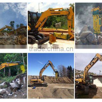 hydraulic hammer construction equipment attached to excavator