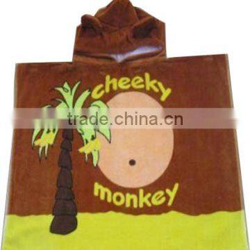 100% Cotton Velour Fiber Reactive Print Hooded Towel Monkey