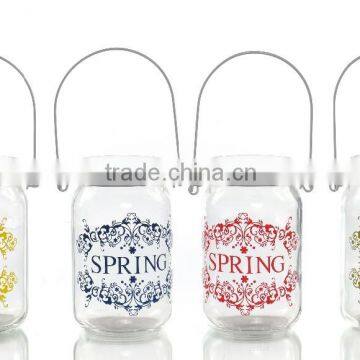 Spring Theme Glass Candle Holder With Handle