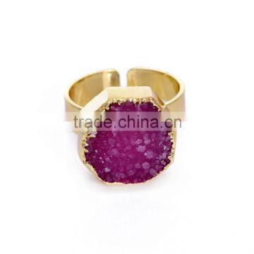 Wholesale 50pcs Purple Druzy Ring Natural Gemstone Ring Fashion Mineral Ring Adjustable Rings 17.2*13mm