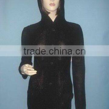 2011-LS141 LADIES LONG SLEEVE HOODED BUTTON CARDIGAN SWEATER