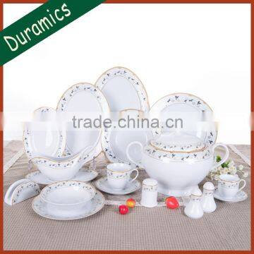 14PCS round ceramic flower edge white tableware set wholesale