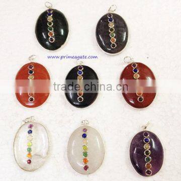 Beautiful Mix Chakra Oval Pendants | Khambhat Agate Exports | INDIA