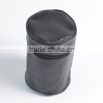 fashionable promotional bag black cylindrical PU leather cosmetic bag