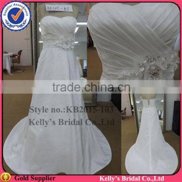 gown dress Sweetheart nice pleat bodice&hand make ribbon Wedding Dress with Appliqued Lace