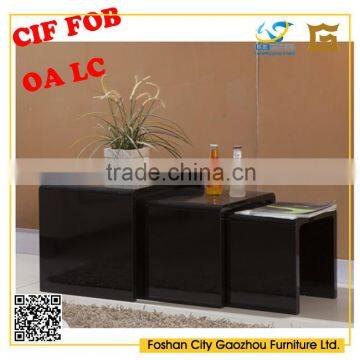 Home Furniture Space-Saving Black High Gloss Coffee Table Corner Table Set
